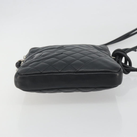 CHANEL Cambon Line Matelasse Shoulder Bag Leather Black Silver CC Auth 196024A