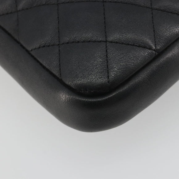 CHANEL Cambon Line Matelasse Shoulder Bag Leather Black Silver CC Auth 196024A