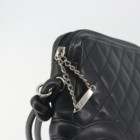 CHANEL Cambon Line Matelasse Shoulder Bag Leather Black Silver CC Auth 196024A