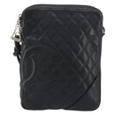 CHANEL Cambon Line Matelasse Shoulder Bag Leather Black Silver CC Auth 196024A-13