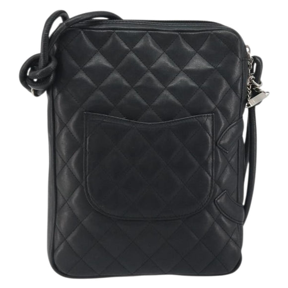 CHANEL Cambon Line Matelasse Shoulder Bag Leather Black Silver CC Auth 196024A