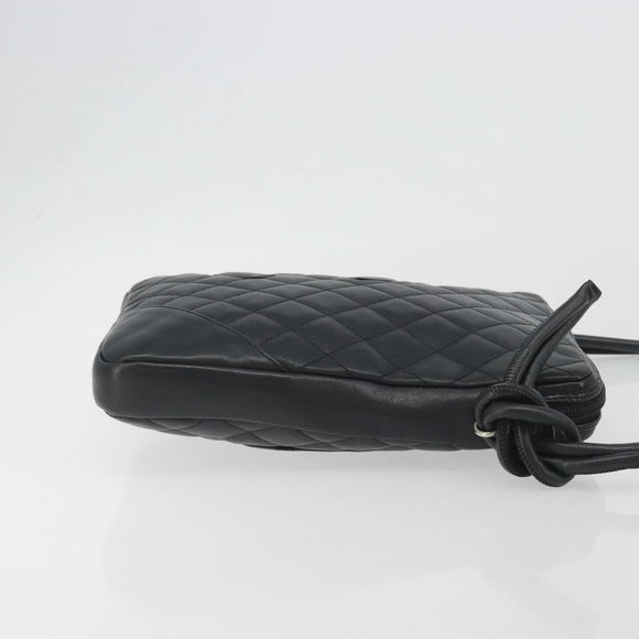 CHANEL Cambon Line Matelasse Shoulder Bag Leather Black Silver CC Auth 196024A