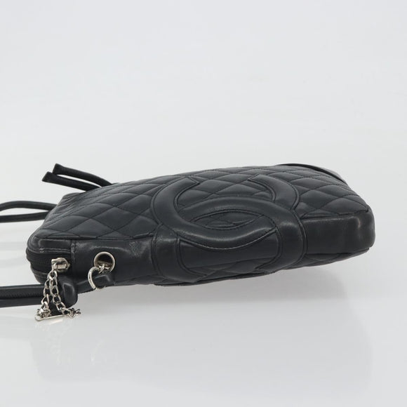 CHANEL Cambon Line Matelasse Shoulder Bag Leather Black Silver CC Auth 196024A