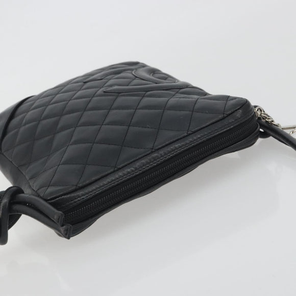 CHANEL Cambon Line Matelasse Shoulder Bag Leather Black Silver CC Auth 196024A