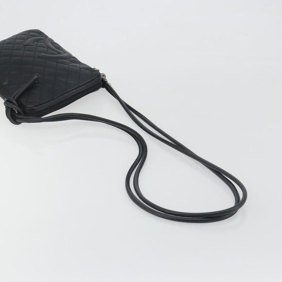 CHANEL Cambon Line Matelasse Shoulder Bag Leather Black Silver CC Auth 196024A