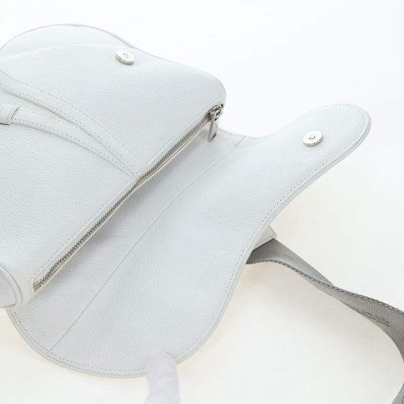 Christian Dior Saddle Bag Body Bag Leather Gray Silver Auth 196031V