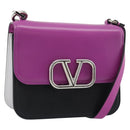 VALENTINO Shoulder Bag Leather 2way Purple Silver Auth 196036A-1