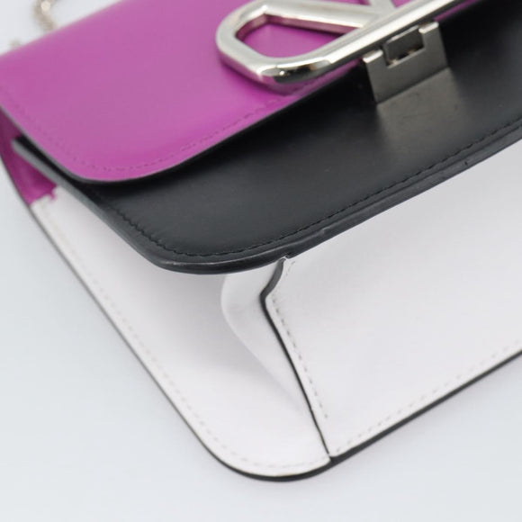 VALENTINO Shoulder Bag Leather 2way Purple Silver Auth 196036A