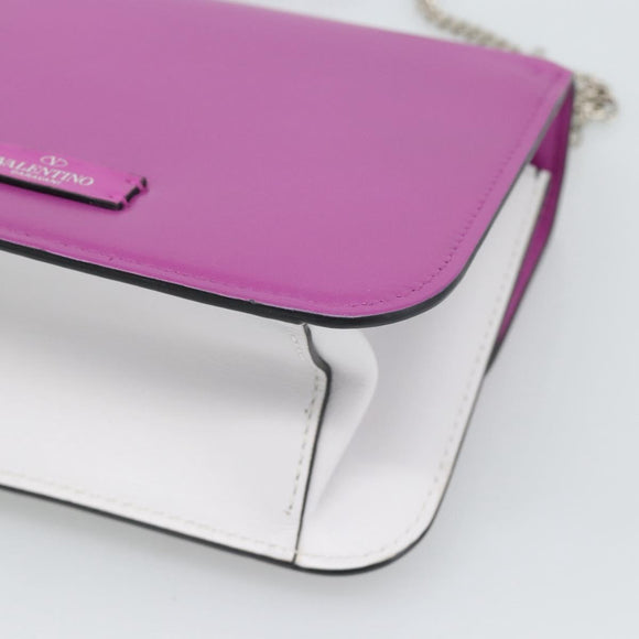VALENTINO Shoulder Bag Leather 2way Purple Silver Auth 196036A