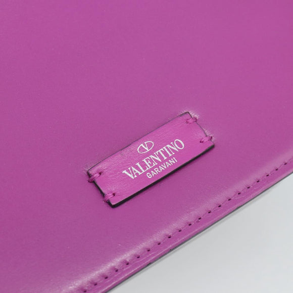 VALENTINO Shoulder Bag Leather 2way Purple Silver Auth 196036A