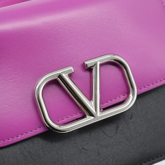 VALENTINO Shoulder Bag Leather 2way Purple Silver Auth 196036A