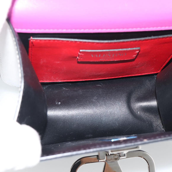 VALENTINO Shoulder Bag Leather 2way Purple Silver Auth 196036A