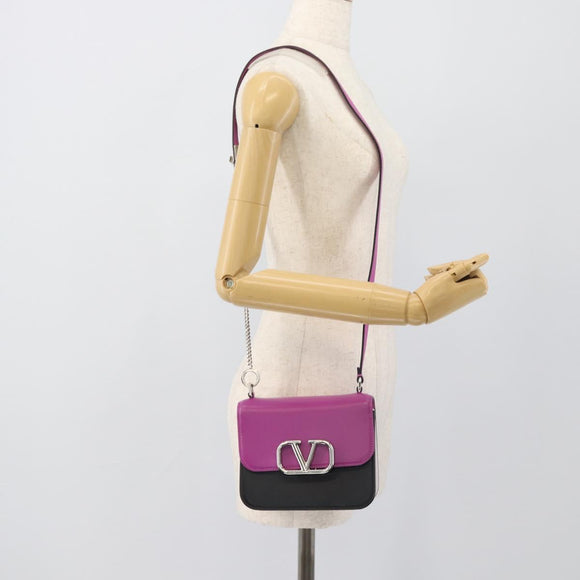 VALENTINO Shoulder Bag Leather 2way Purple Silver Auth 196036A