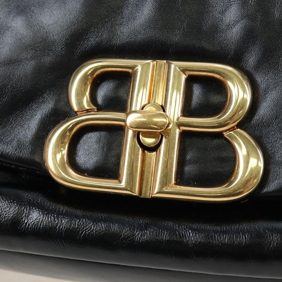 BALENCIAGA Monaco Sling Bag Leather Black Gold 787896 Auth 196040M