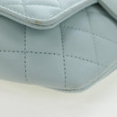 CHANEL Matelasse Chain Glasses Case Caviar Skin Light Blue CC Auth 196041M-10