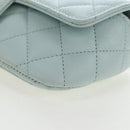 CHANEL Matelasse Chain Glasses Case Caviar Skin Light Blue CC Auth 196041M-11