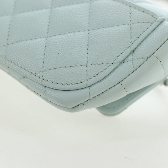 CHANEL Matelasse Chain Glasses Case Caviar Skin Light Blue CC Auth 196041M