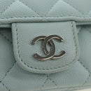 CHANEL Matelasse Chain Glasses Case Caviar Skin Light Blue CC Auth 196041M-14
