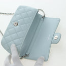 CHANEL Matelasse Chain Glasses Case Caviar Skin Light Blue CC Auth 196041M-15
