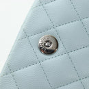 CHANEL Matelasse Chain Glasses Case Caviar Skin Light Blue CC Auth 196041M-16