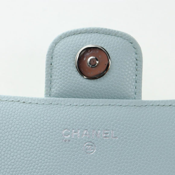 CHANEL Matelasse Chain Glasses Case Caviar Skin Light Blue CC Auth 196041M