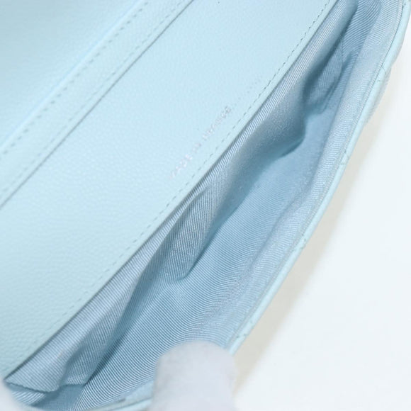 CHANEL Matelasse Chain Glasses Case Caviar Skin Light Blue CC Auth 196041M