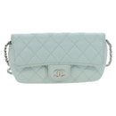 CHANEL Matelasse Chain Glasses Case Caviar Skin Light Blue CC Auth 196041M-2