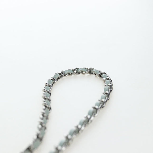 CHANEL Matelasse Chain Glasses Case Caviar Skin Light Blue CC Auth 196041M