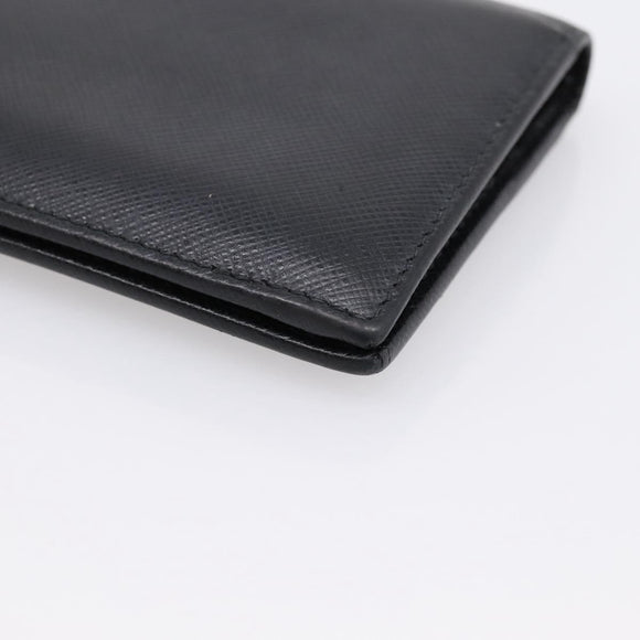PRADA Compact Wallet Safiano Leather Black Gold Auth 196043A