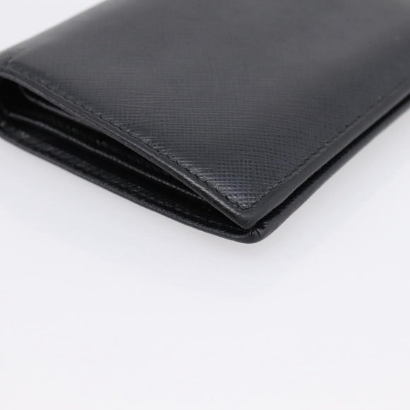 PRADA Compact Wallet Safiano Leather Black Gold Auth 196043A
