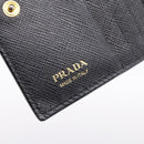 PRADA Compact Wallet Safiano Leather Black Gold Auth 196043A-13