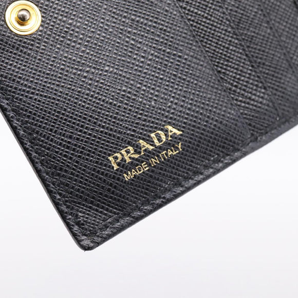 PRADA Compact Wallet Safiano Leather Black Gold Auth 196043A