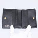 PRADA Compact Wallet Safiano Leather Black Gold Auth 196043A-14