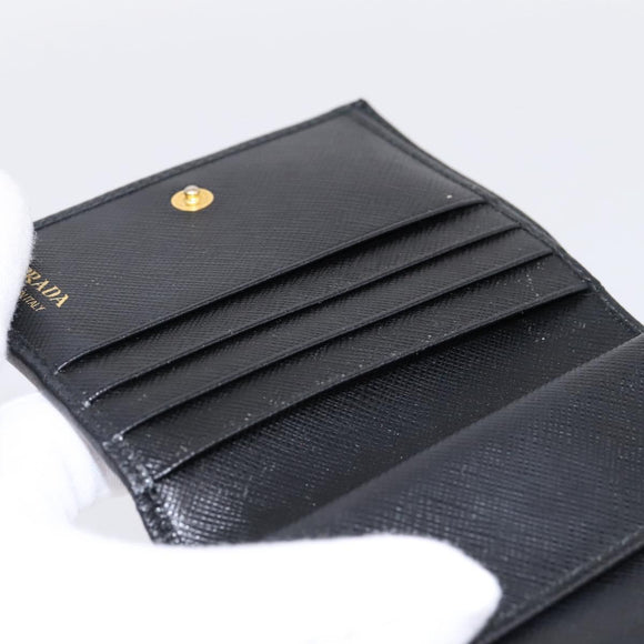 PRADA Compact Wallet Safiano Leather Black Gold Auth 196043A
