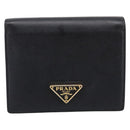 PRADA Compact Wallet Safiano Leather Black Gold Auth 196043A-2