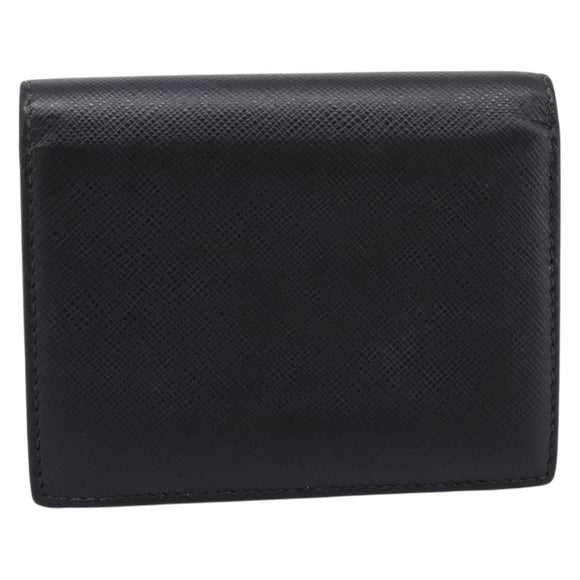 PRADA Compact Wallet Safiano Leather Black Gold Auth 196043A
