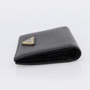 PRADA Compact Wallet Safiano Leather Black Gold Auth 196043A-5
