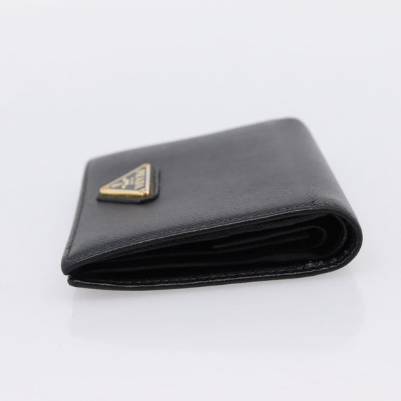 PRADA Compact Wallet Safiano Leather Black Gold Auth 196043A