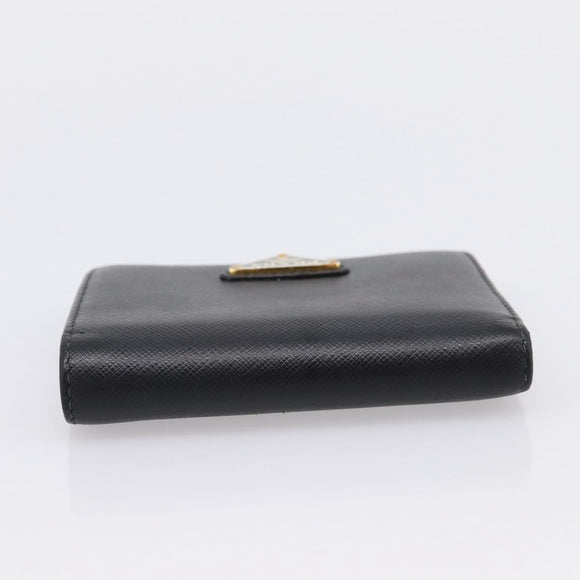 PRADA Compact Wallet Safiano Leather Black Gold Auth 196043A