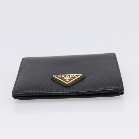 PRADA Compact Wallet Safiano Leather Black Gold Auth 196043A