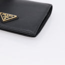 PRADA Compact Wallet Safiano Leather Black Gold Auth 196043A-8