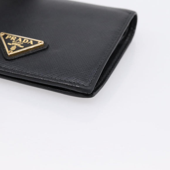 PRADA Compact Wallet Safiano Leather Black Gold Auth 196043A
