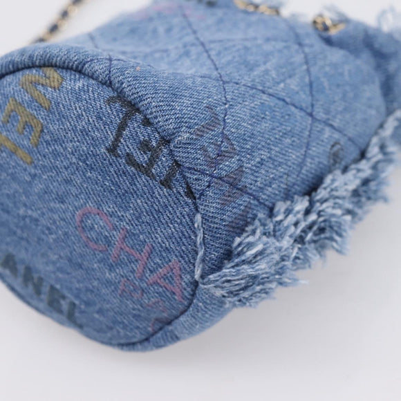 CHANEL Matelasse Chain Shoulder Pouch Denim Blue Gold CC Auth 196050SAM