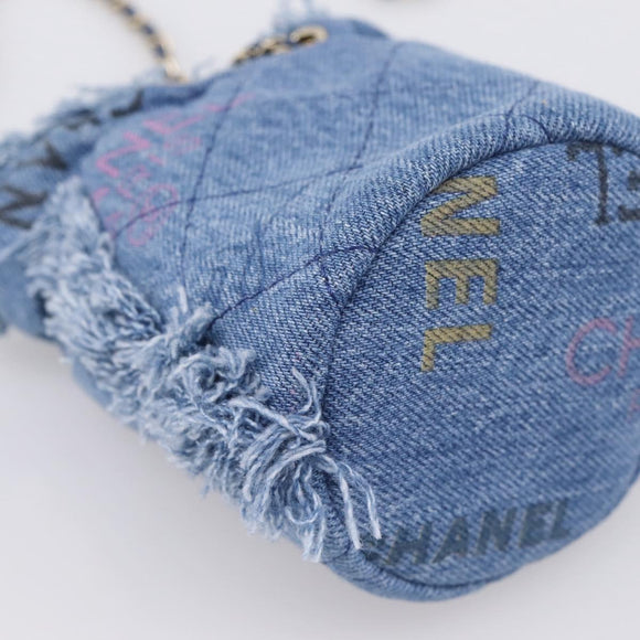 CHANEL Matelasse Chain Shoulder Pouch Denim Blue Gold CC Auth 196050SAM
