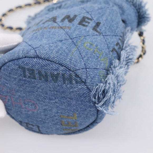 CHANEL Matelasse Chain Shoulder Pouch Denim Blue Gold CC Auth 196050SAM
