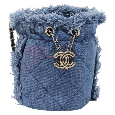 CHANEL Matelasse Chain Shoulder Pouch Denim Blue Gold CC Auth 196050SAM - 0