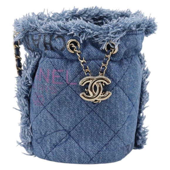 CHANEL Matelasse Chain Shoulder Pouch Denim Blue Gold CC Auth 196050SAM