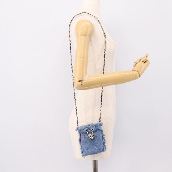 CHANEL Matelasse Chain Shoulder Pouch Denim Blue Gold CC Auth 196050SAM