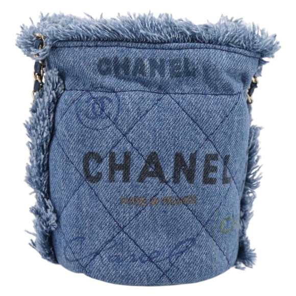 CHANEL Matelasse Chain Shoulder Pouch Denim Blue Gold CC Auth 196050SAM