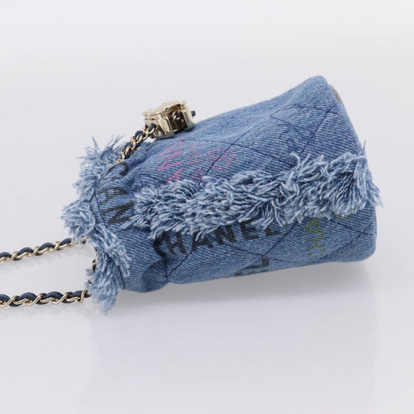 CHANEL Matelasse Chain Shoulder Pouch Denim Blue Gold CC Auth 196050SAM